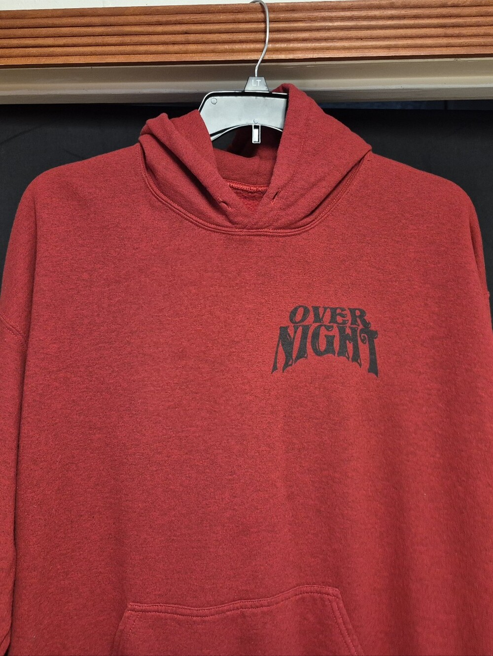 Overnight Graphic Red Men's Hoodie Shirt - Picture 3 of 9